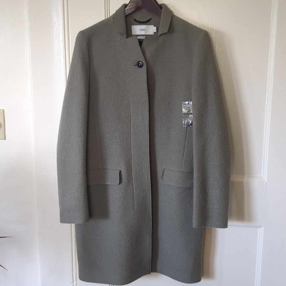 Closed Sage Green Single-Button Wool Pea Coat